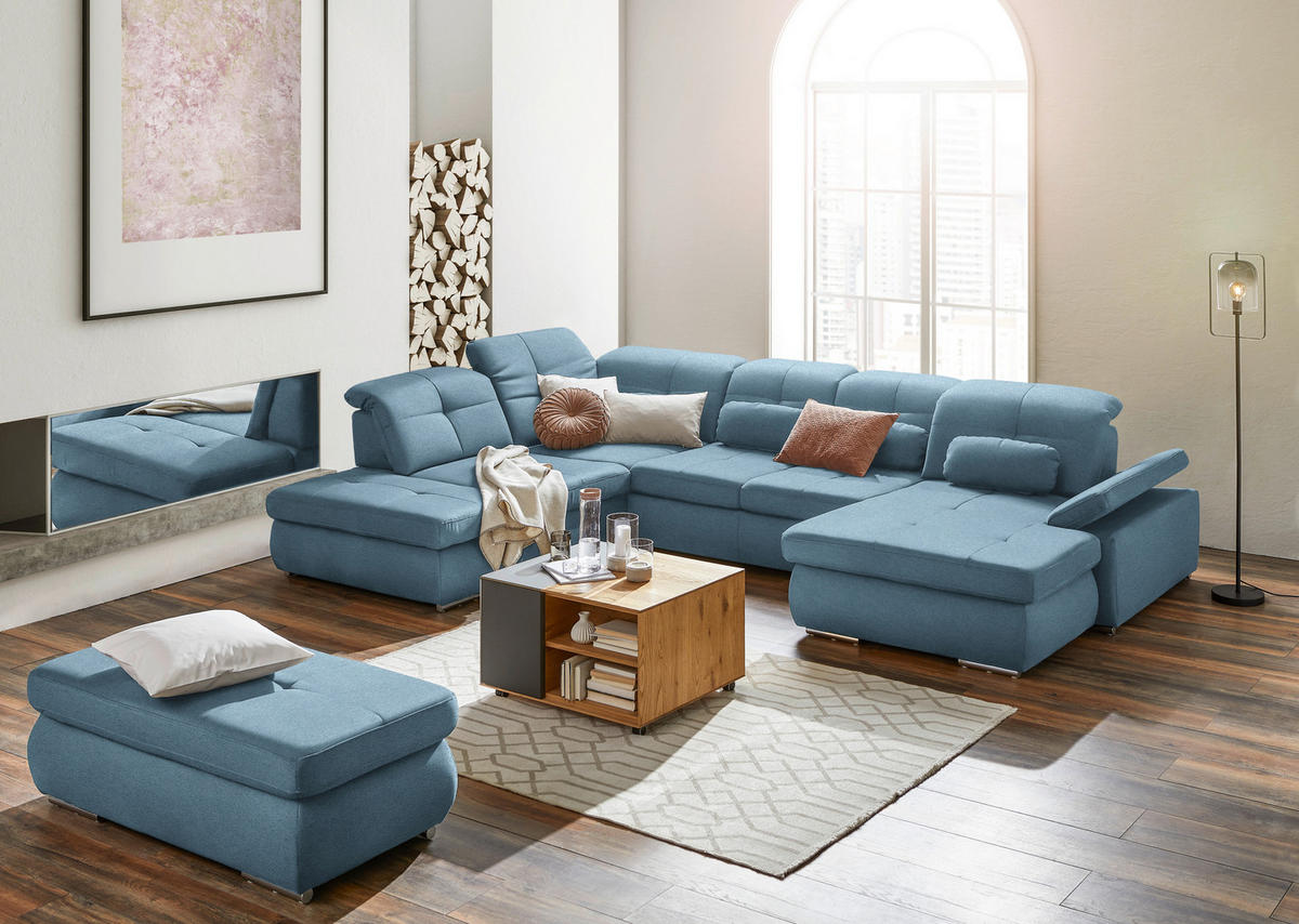 WOHNLANDSCHAFT  in Mikrofaser Hellblau  - Chromfarben/Hellblau, Design, Holzwerkstoff/Textil (260/371/195cm) - Beldomo Style