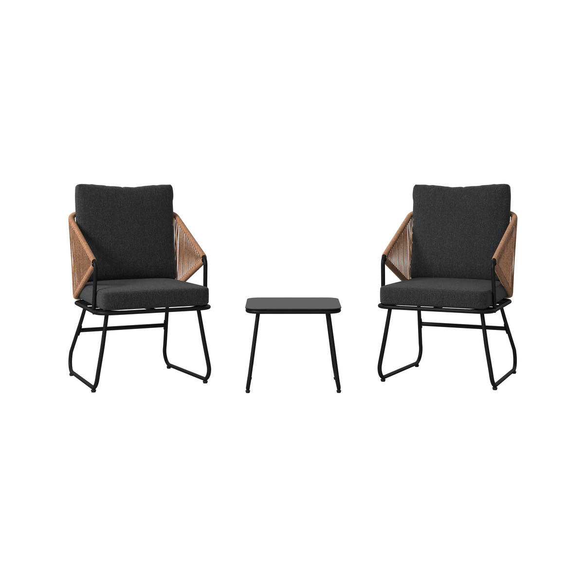 BALKONSET  - Schwarz/Naturfarben, MODERN, Glas/Kunststoff (53/77/66cm) - Ambia Garden