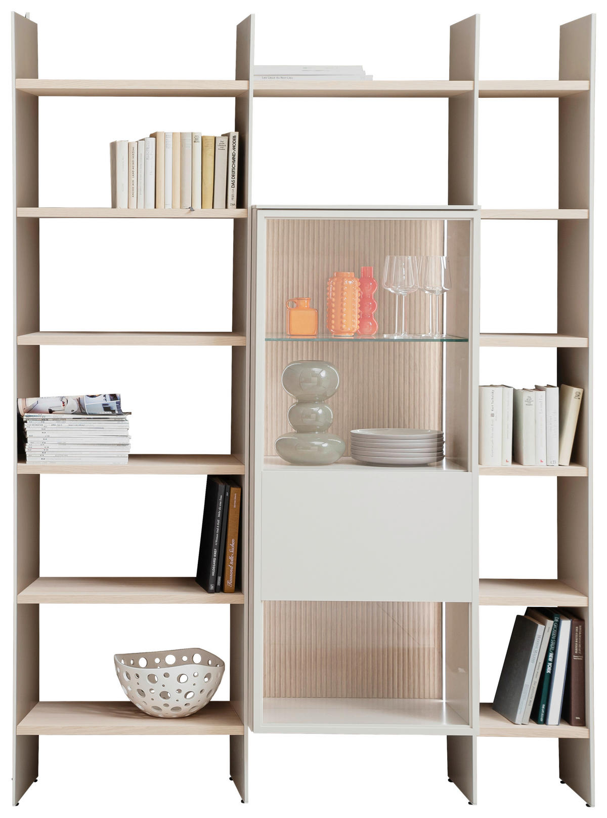 REGAL Eichefarben, Kaschmir  154/220,5/35-45 cm  - Kaschmir/Eichefarben, Design, Glas/Holz (154/220,5/35-45cm) - Schöner Wohnen
