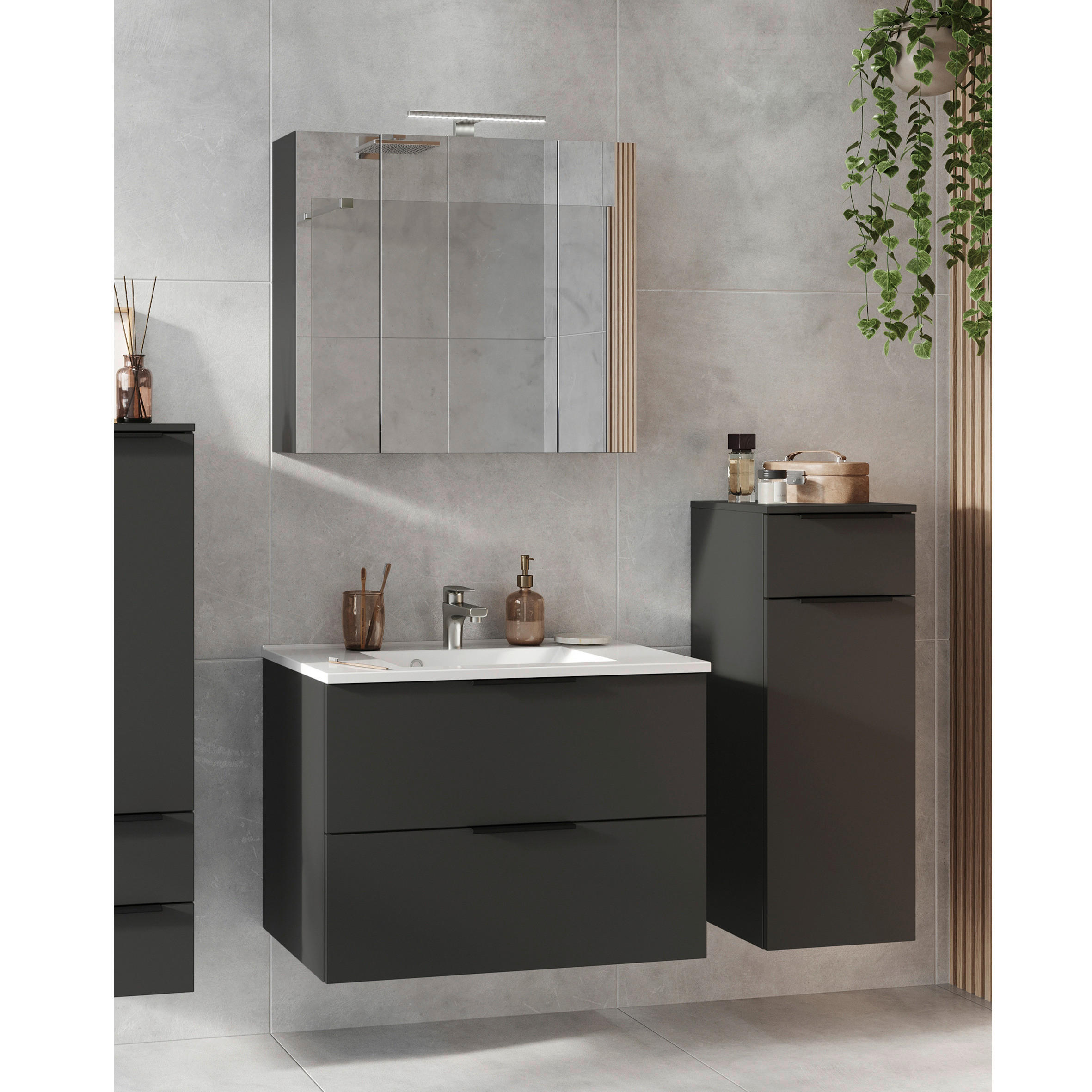 BADEZIMMER 4-teilig  in 132 cm  - Schwarz/Graphitfarben, MODERN, Holzwerkstoff/Stein (132cm) - Germania