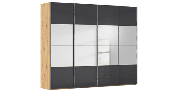 SCHWEBETÜRENSCHRANK  in Schwarz, Eiche Artisan  - Chromfarben/Schwarz, Design, Glas/Holzwerkstoff (271/235/68cm) - Novel