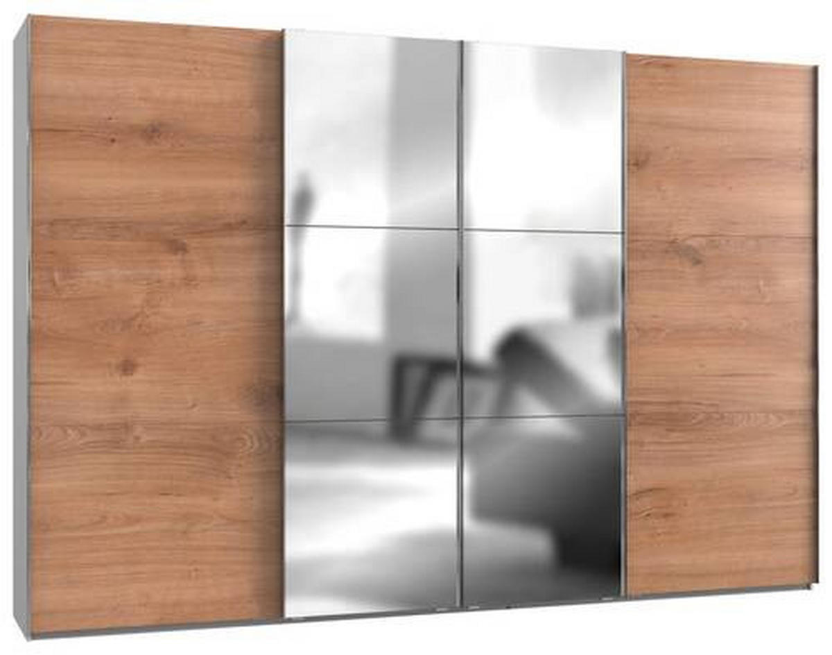 SCHWEBETÜRENSCHRANK  in Weiß, Eichefarben  - Chromfarben/Eichefarben, MODERN, Holzwerkstoff/Metall (350/236/65cm) - MID.YOU