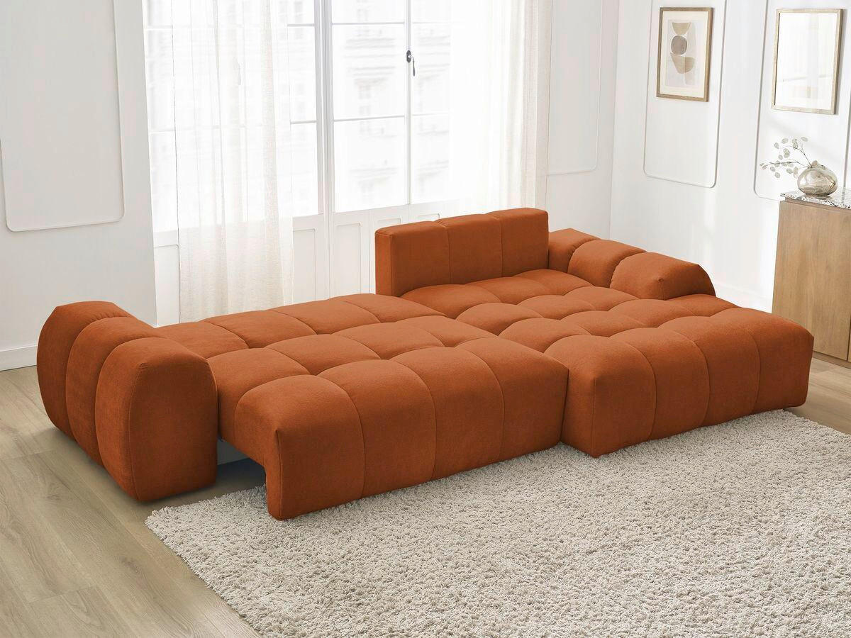ECKSCHLAFSOFA EVEREST  mit Rücken echt, Armteil links, Armteil rechts Struktur Orange  - Schwarz/Orange, MODERN, Kunststoff/Textil (318/180cm) - Livetastic