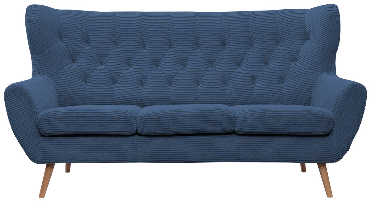 3-SITZER-SOFA Cord Blau  - Blau, Design, Holz/Textil (187/101/95cm) - Stylife