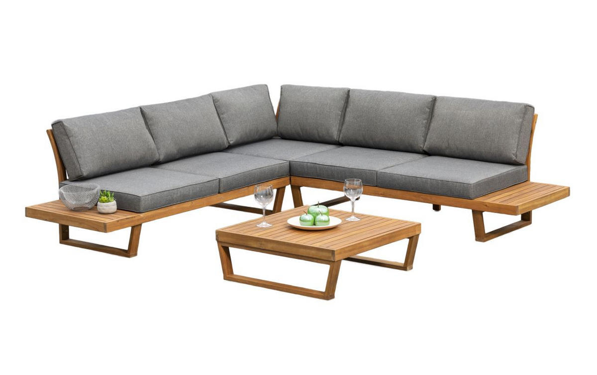 LOUNGEGARNITUR 241/245 cm Akazie massiv  - Naturfarben/Grau, MODERN, Holz/Textil (241/245cm) - Gardenson