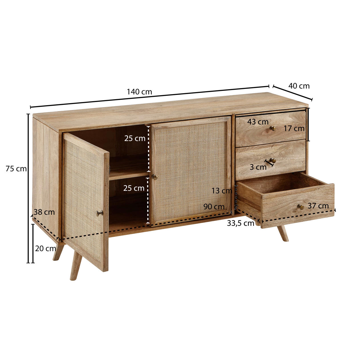 SIDEBOARD 140/75/40 cm  - Goldfarben/Braun, Design, Holz/Metall (140/75/40cm) - MID.YOU