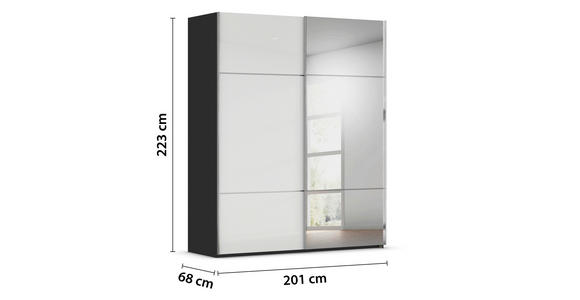 SCHWEBETÜRENSCHRANK in Schwarz, Weiß - Chromfarben/Schwarz, KONVENTIONELL, Glas/Holzwerkstoff (201/223/68cm) - Novel