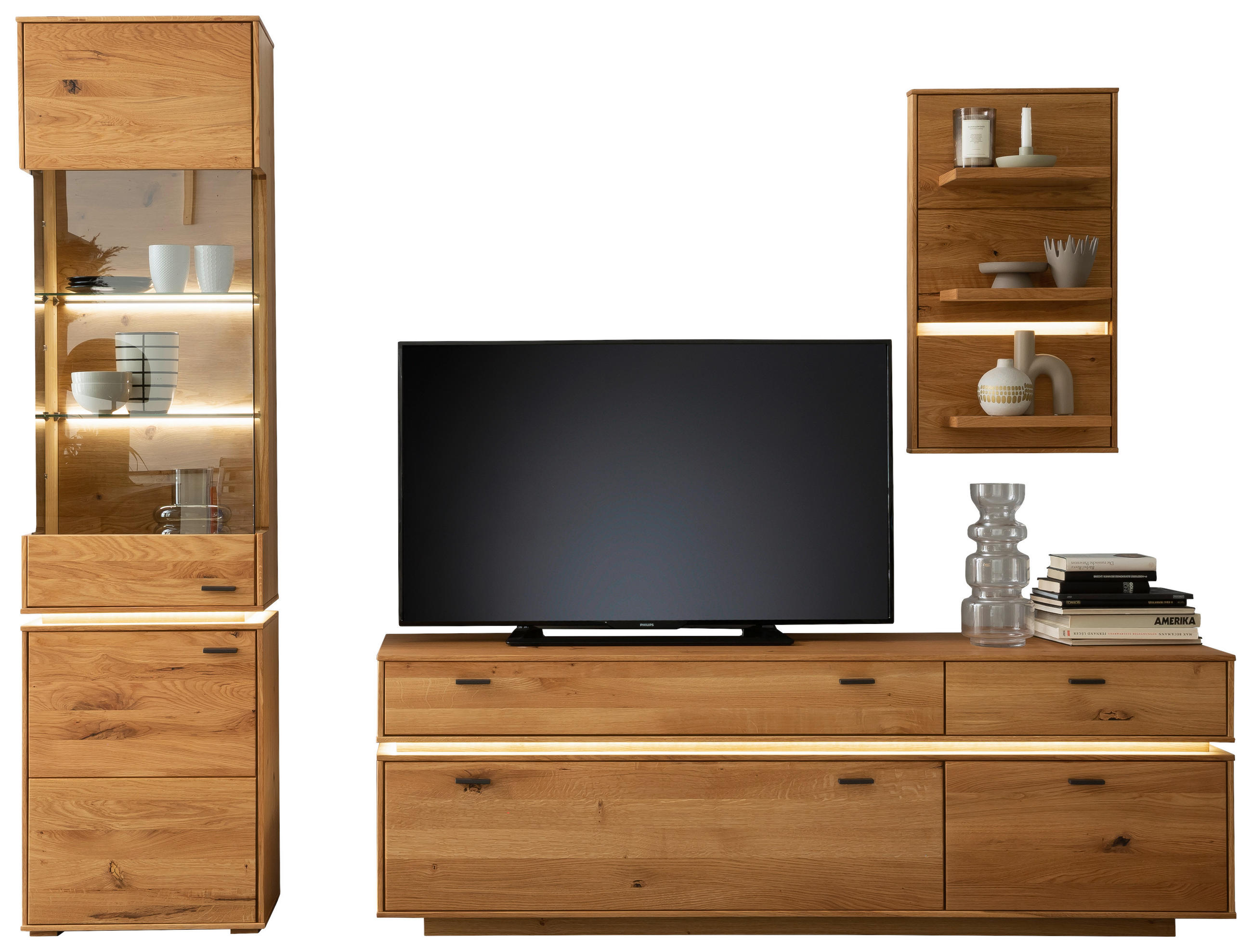 WOHNWAND in Wildeiche 246/202/51 cm - Wildeiche/Anthrazit, Natur, Glas/Holz (246/202/51cm) - MID.YOU