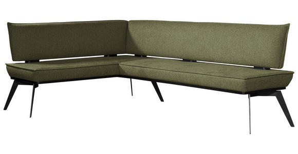 ECKBANK 165/195 cm Webstoff Schwarz, Olivgrün Buche massiv   - Schwarz/Olivgrün, Basics, Holz/Textil (165/195cm) - Carryhome