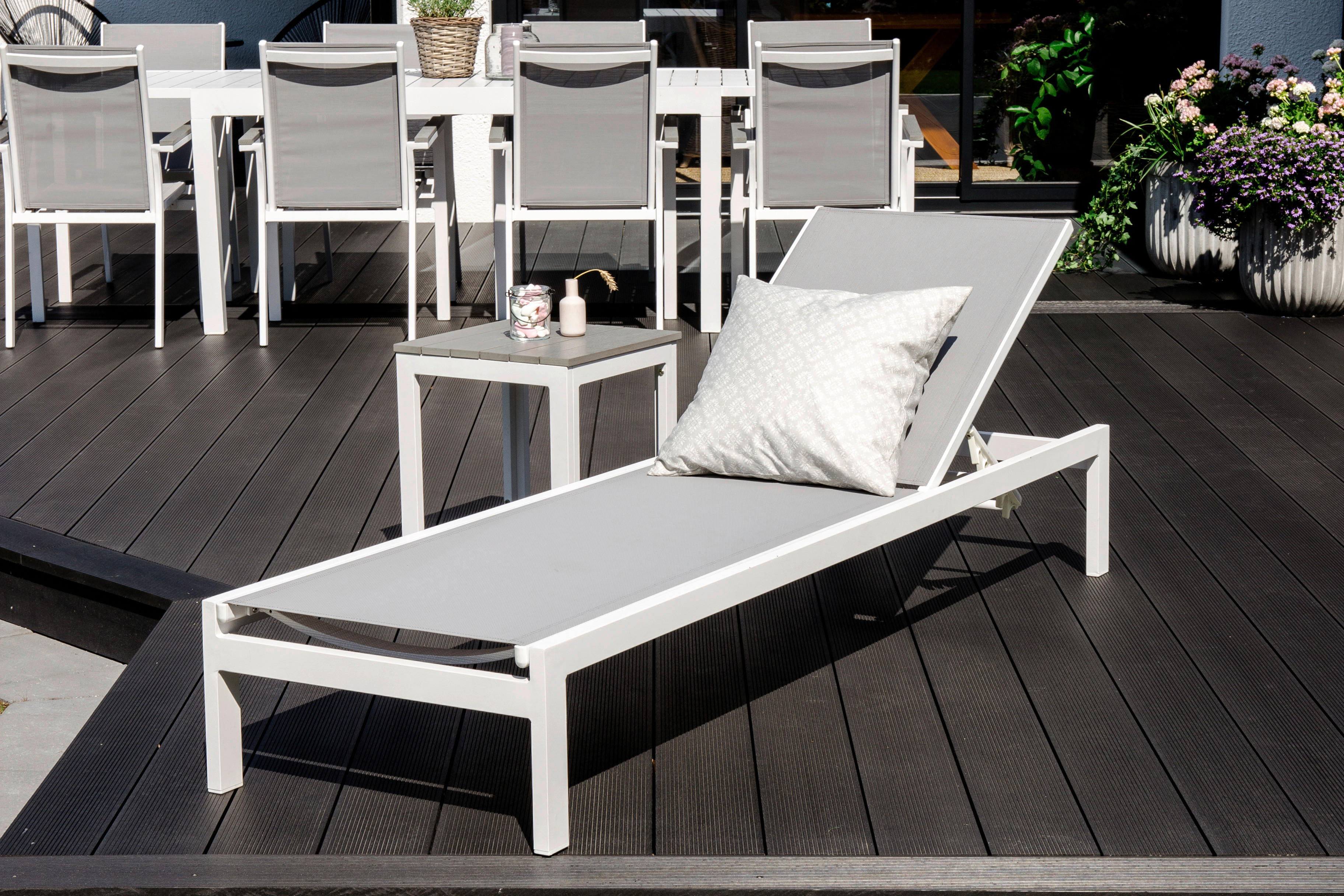 SONNENLIEGE 60/30/195 cm  - Weiß/Grau, KONVENTIONELL, Metall (60/30/195cm) - Gardenson