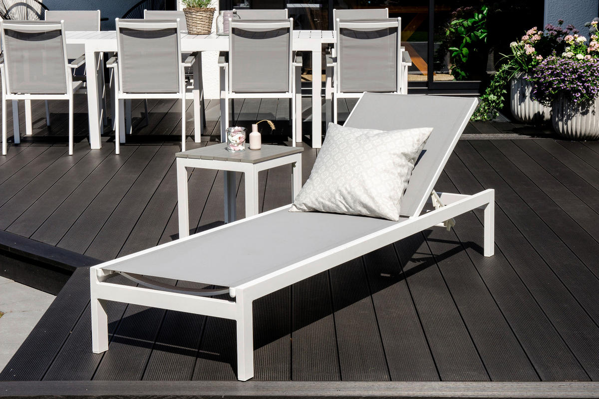 SONNENLIEGE 60/30/195 cm  - Weiß/Grau, KONVENTIONELL, Metall (60/30/195cm) - Gardenson