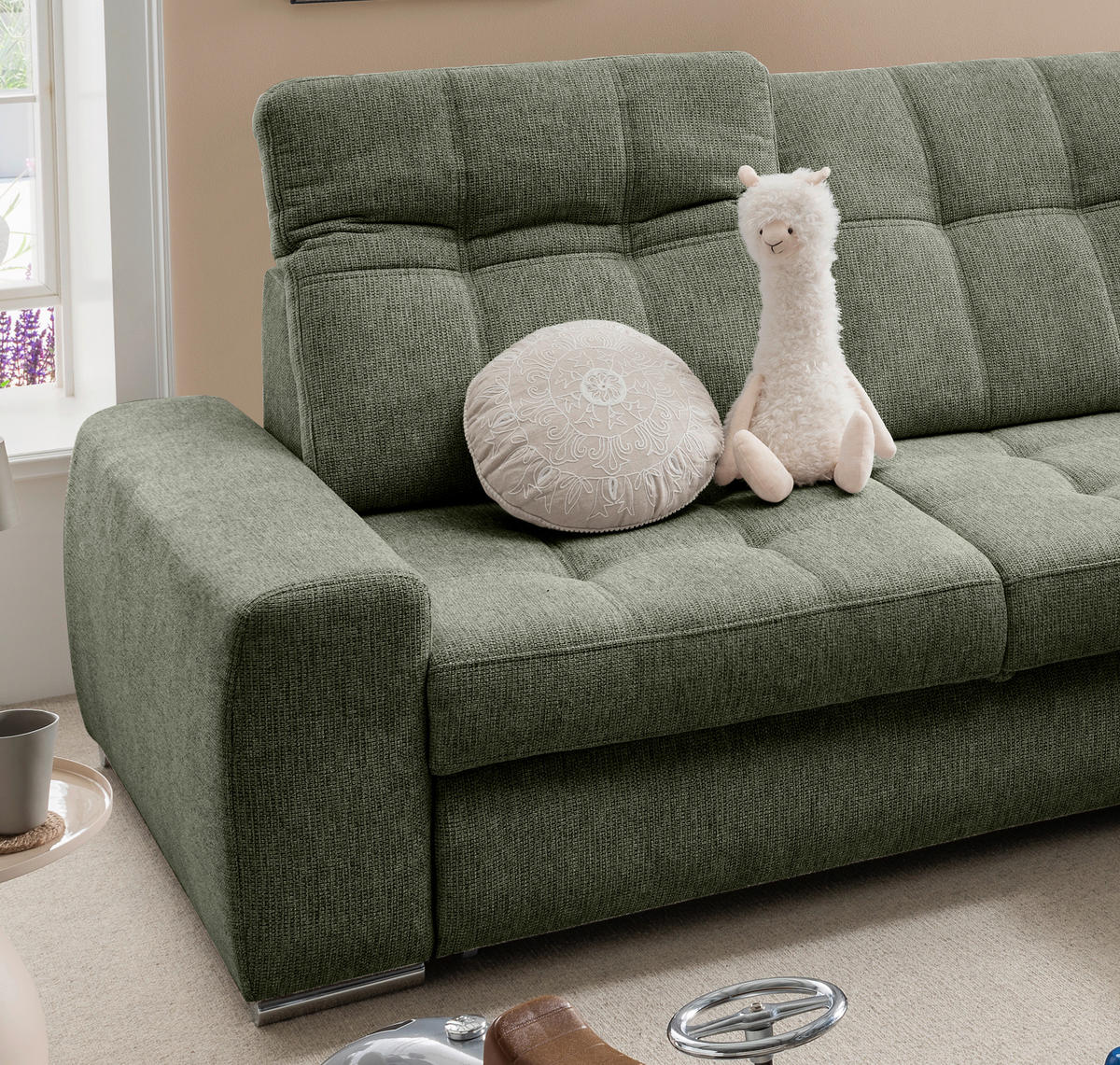 ECKSOFA Chenille Dunkelgrün  - Chromfarben/Dunkelgrün, Konventionell, Textil/Metall (283/186cm) - Livetastic