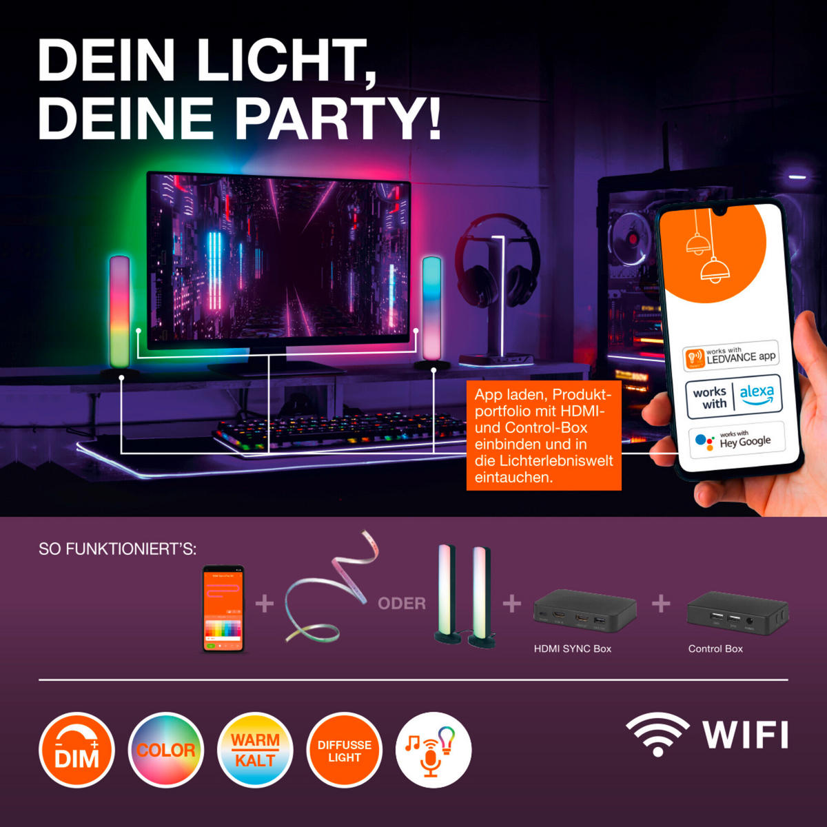 STIMMUNGSLEUCHTER Smart+ Wifi Ball Magic 13/13,8 cm   - Weiß, Basics, Glas/Kunststoff (13/13,8cm) - Ledvance