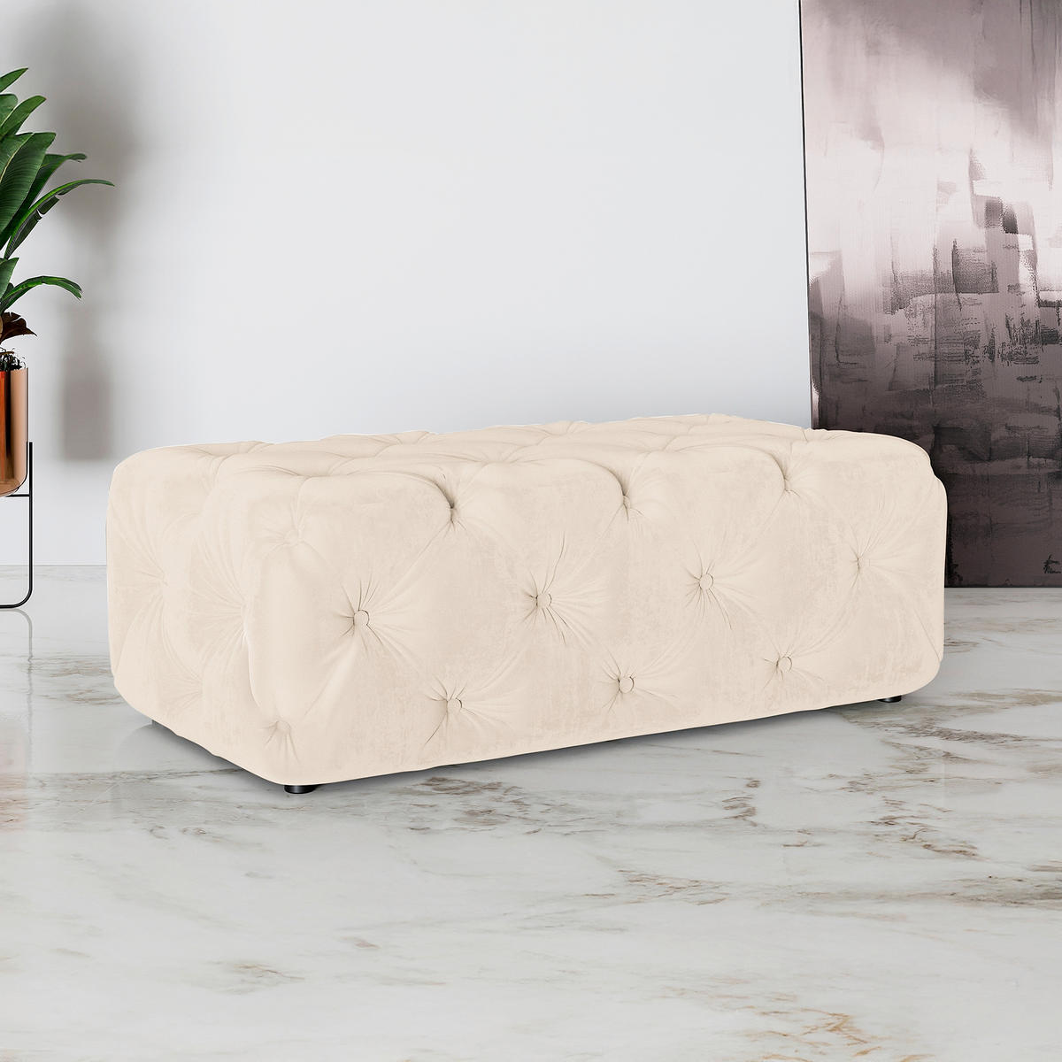 HOCKER in Textil Creme  - Creme/Schwarz, Design, Kunststoff/Textil (130/39/65cm) - P & B