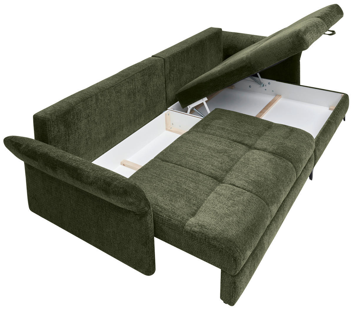 ECKSOFA in Chenille Olivgrün  - Schwarz/Olivgrün, Konventionell, Textil/Metall (291/153cm) - Hom`in