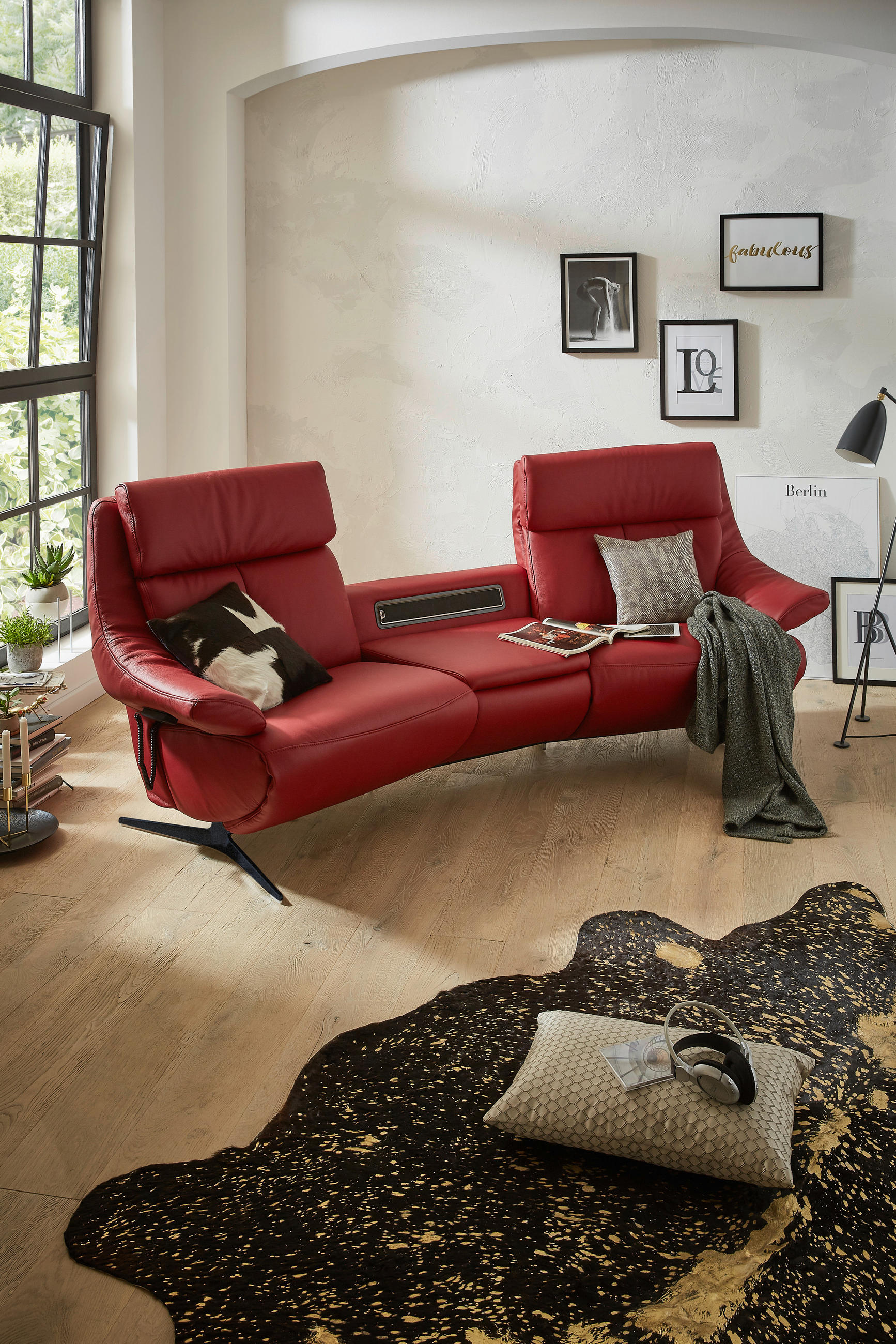 HEIMKINO-SOFA Echtleder Rot  - Anthrazit/Rot, KONVENTIONELL, Leder (254/107/105cm) - Himolla Komfortklass