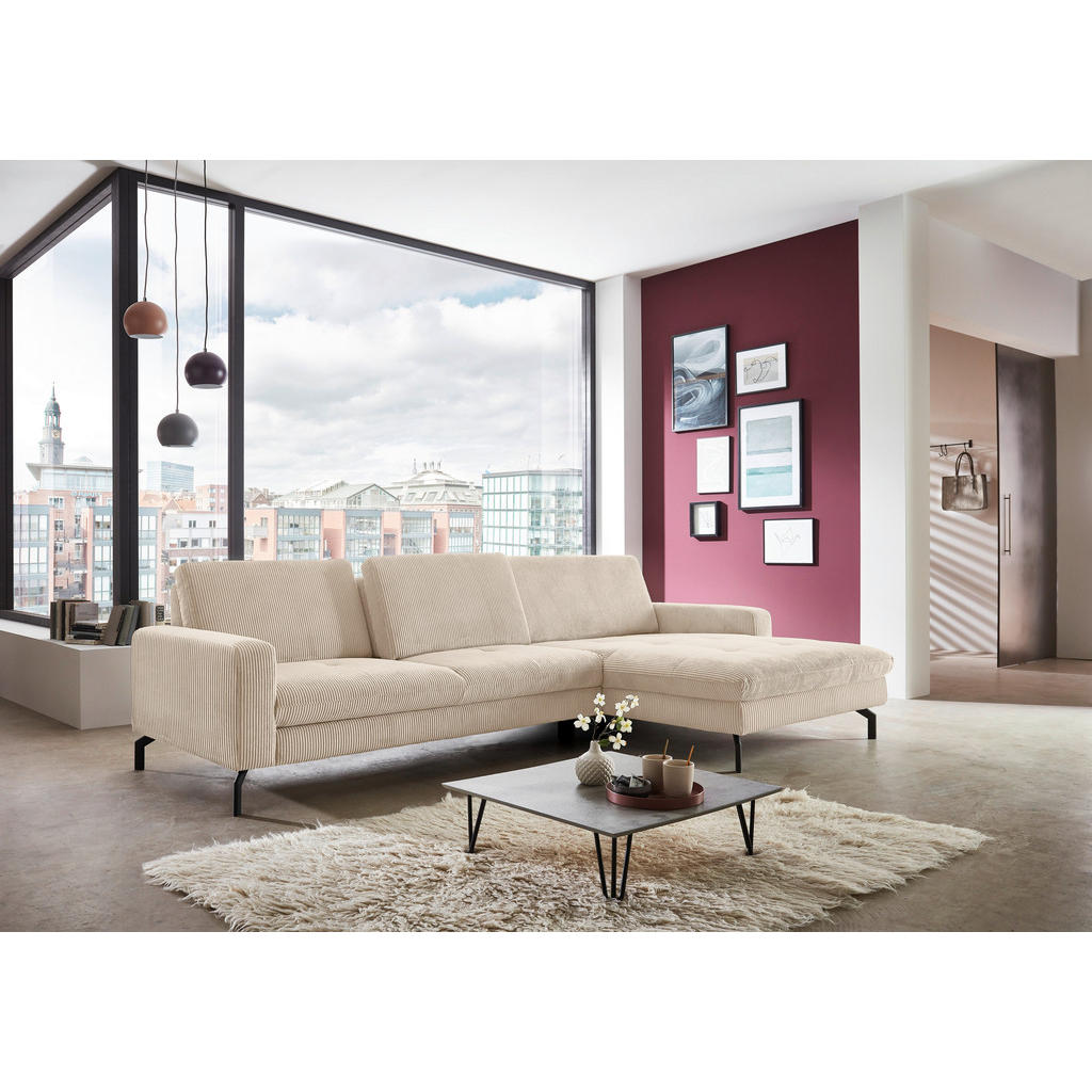 Thumbnail - Carryhome Ecksofa, Beige, Textil, 3-Sitzer, Ottomane rechts, L-Form, 302x178 cm, Goldenes M, Made in EU, Stoffauswahl, s...