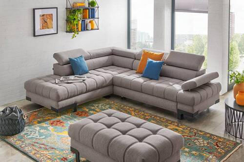 ECKSOFA in Webstoff Hellgrau  - Hellgrau/Schwarz, Design, Textil/Metall (223/263cm) - Welnova