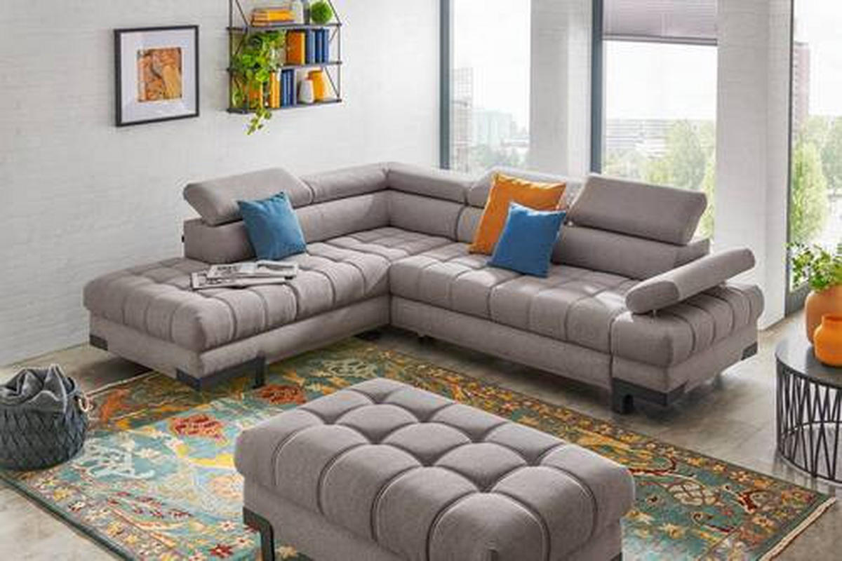 ECKSOFA in Webstoff Hellgrau  - Hellgrau/Schwarz, Design, Textil/Metall (223/263cm) - Welnova