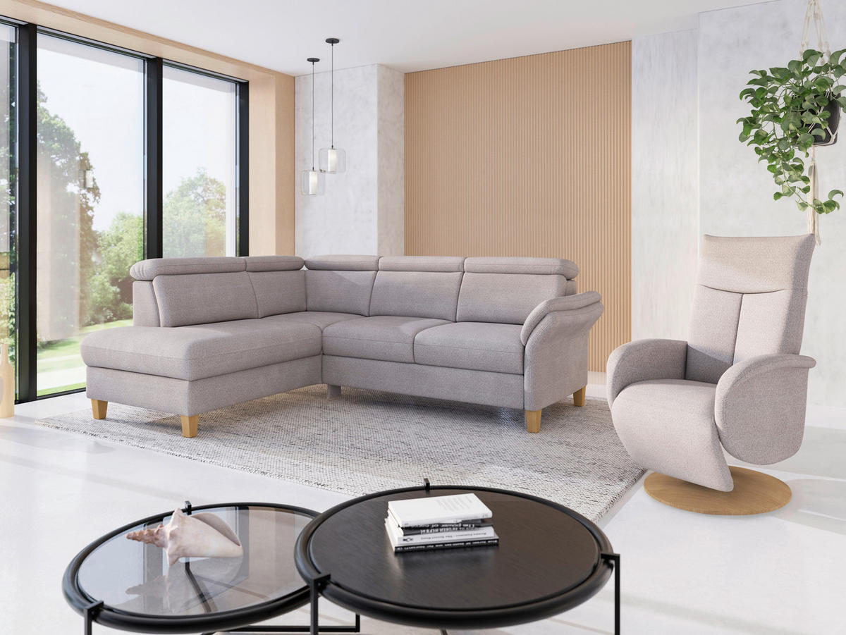 ECKSOFA GLENDALE E Silberfarben Chenille  - Eichefarben/Silberfarben, KONVENTIONELL, Holz/Textil (193/247cm) - Sit & More