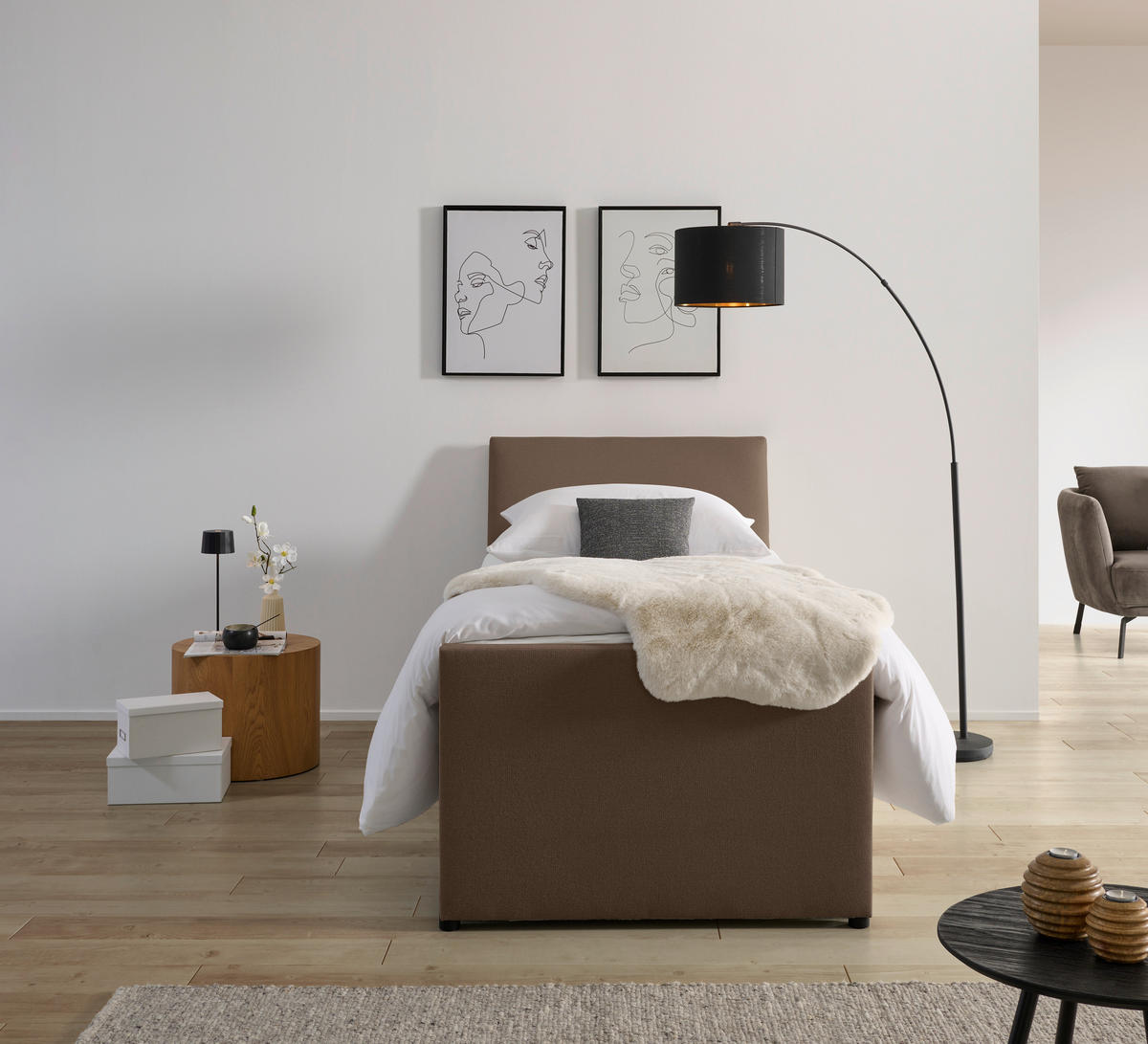 BOXSPRING-ÁGY 120/200 cm  barna  - barna/fekete, Modern, faalapú anyag/textil (120/200cm) - MID.YOU