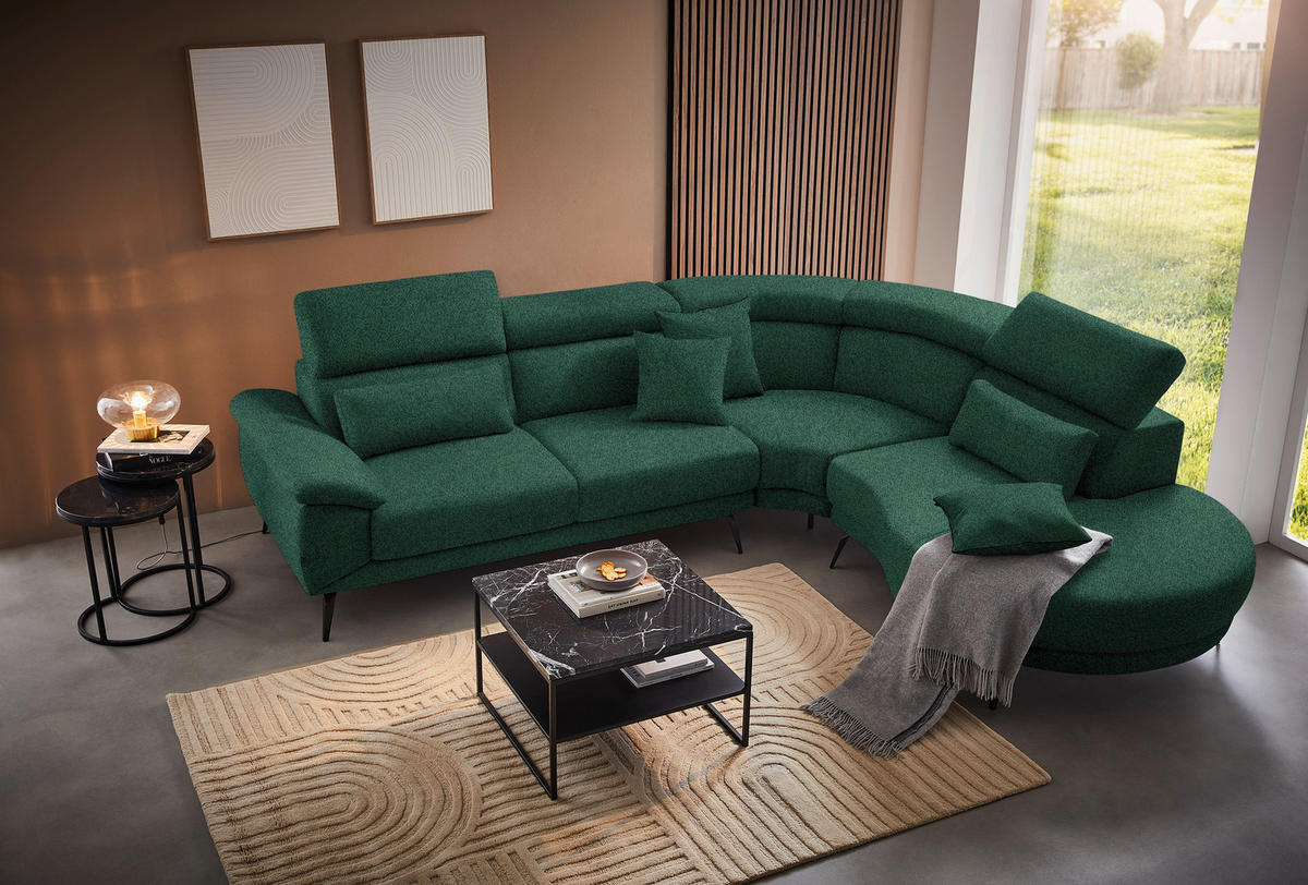 ECKSOFA Grün Velours  - Schwarz/Grün, Design, Textil/Metall (299/264cm) - Novel