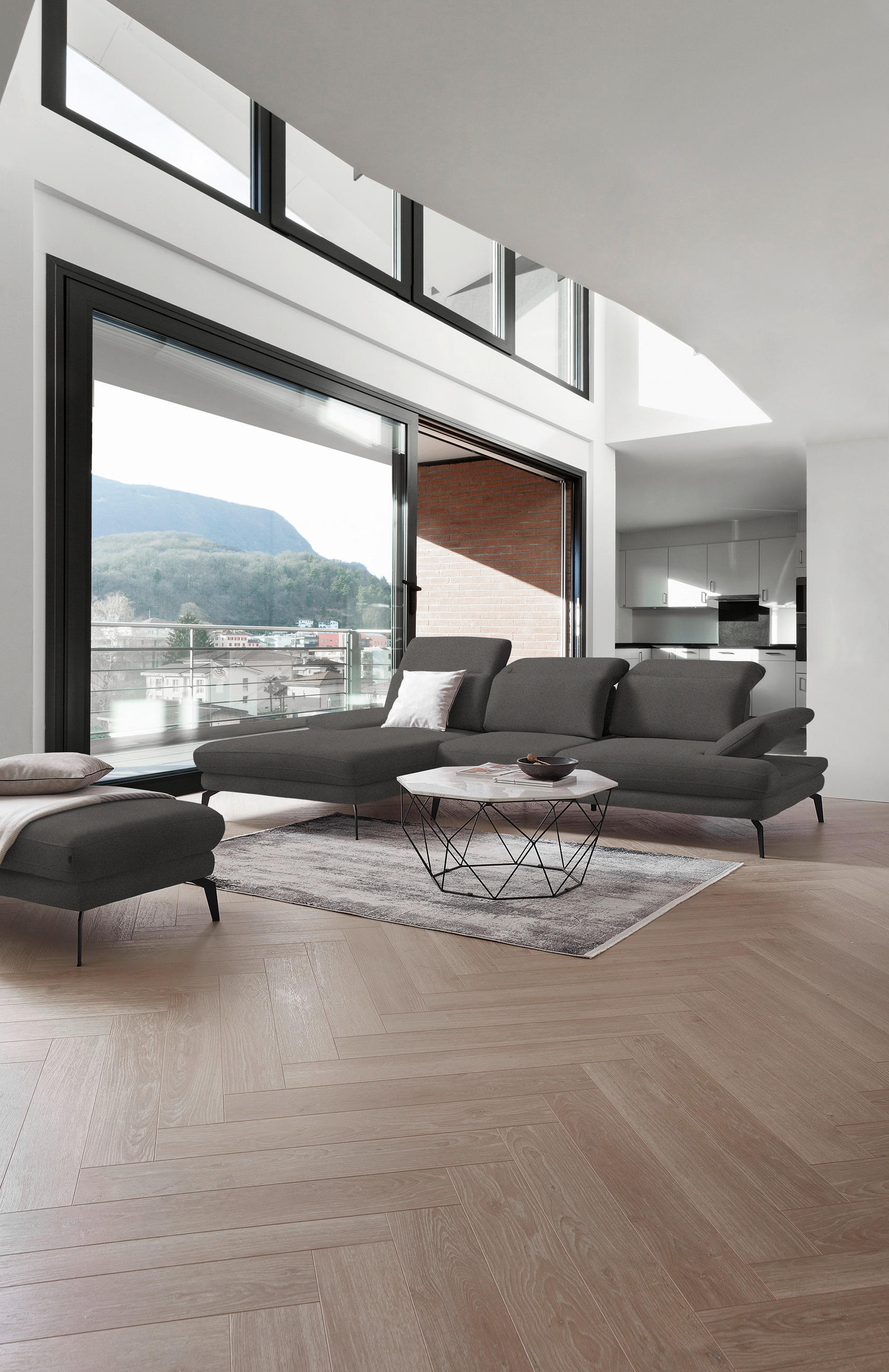 ECKSOFA in Chenille Dunkelgrau  - Dunkelgrau/Schwarz, Design, Textil/Metall (180/289cm) - Stylife