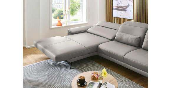 ECKSOFA in Echtleder Hellgrau 193/332 cm - Hellgrau/Schwarz, Design, Leder/Metall (193/332cm) - Dieter Knoll
