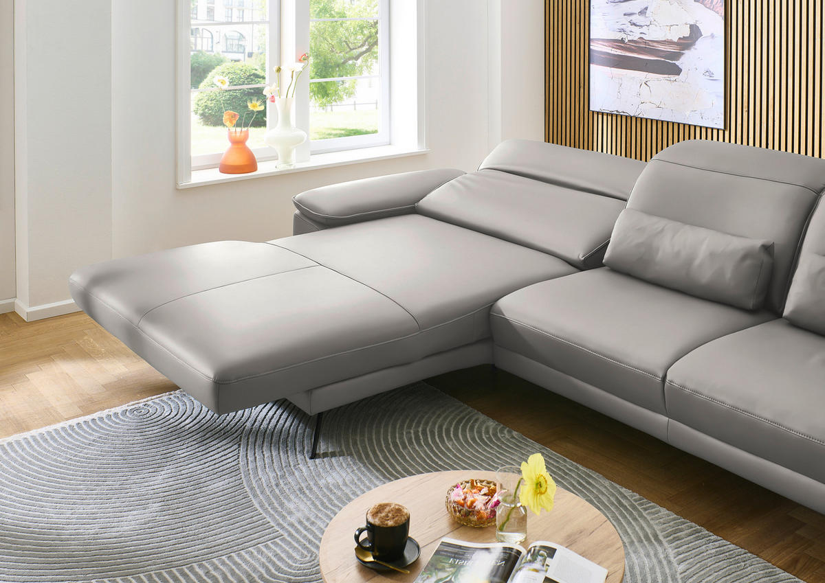 ECKSOFA in Echtleder Hellgrau  - Hellgrau/Schwarz, Design, Leder/Metall (193/332cm) - Dieter Knoll
