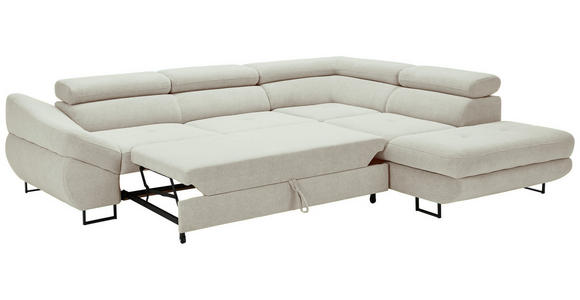 ECKSOFA in Webstoff Creme  - Creme/Schwarz, Design, Textil/Metall (280/235cm) - Hom`in