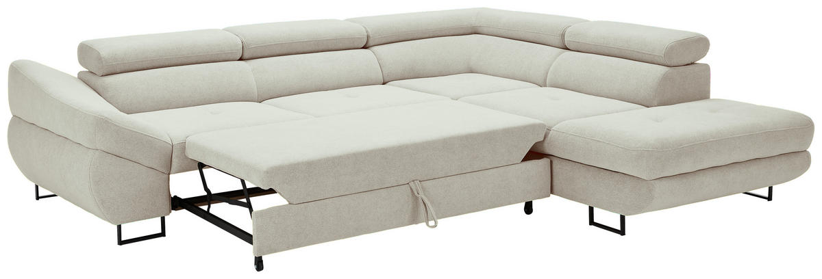 ECKSOFA in Webstoff Creme  - Creme/Schwarz, Design, Textil/Metall (280/235cm) - Hom`in