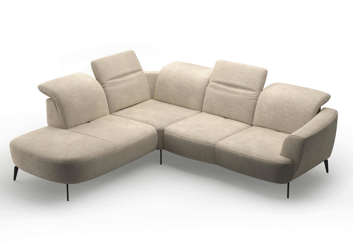 ECKSOFA in Chenille Sandfarben  - Sandfarben/Schwarz, Konventionell, Textil/Metall (267/300cm) - Sit & More