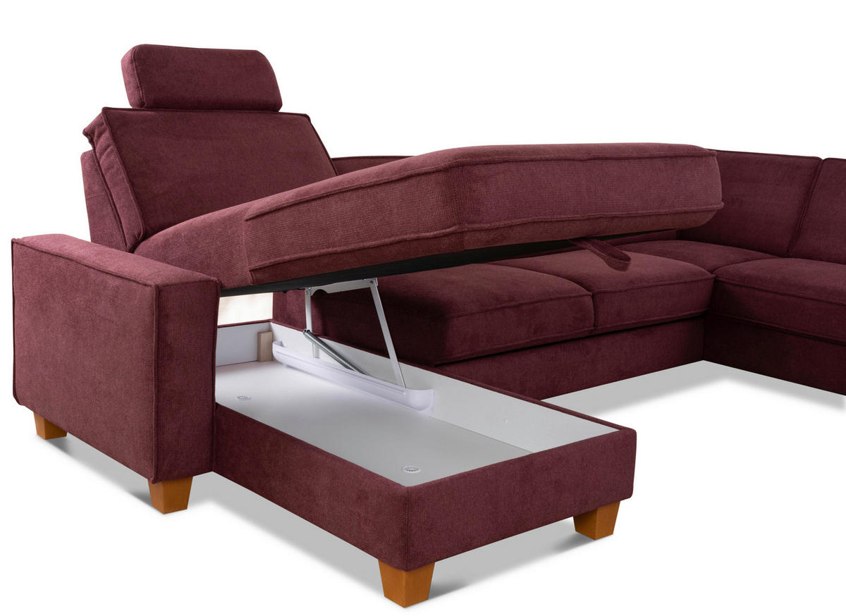WOHNLANDSCHAFT in Flachgewebe Dunkelrot  - Eichefarben/Dunkelrot, Konventionell, Holz/Textil (161/309/213cm) - Sit & More