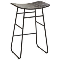 BARHOCKER Schwarz, Dunkelbraun Eisen Teakholz massiv abwischbar  - Dunkelbraun/Schwarz, Design, Holz/Metall (50/80/35cm) - Carryhome