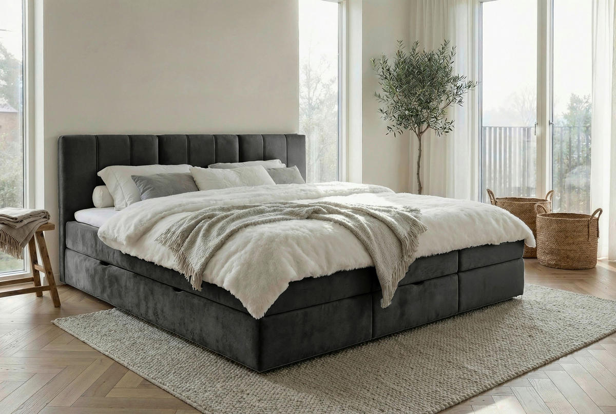 FAMILIENBETT - Anthrazit/Schwarz, Design, Holzwerkstoff/Kunststoff (270/200cm) - Esposa