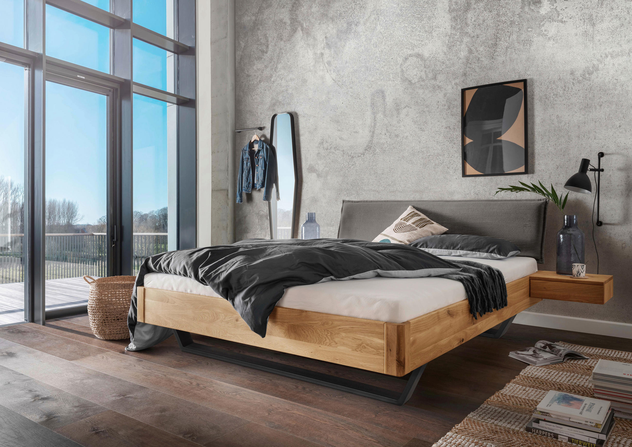 BALKENBETT 140/220 cm  in Grau, Wildeiche  - Wildeiche/Schwarz, Natur, Holz/Textil (140/220cm) - Linea Natura