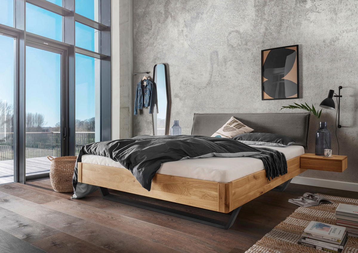 BALKENBETT 160/200 cm  in Wildeiche, Grau  - Wildeiche/Schwarz, Natur, Holz/Textil (160/200cm) - Linea Natura