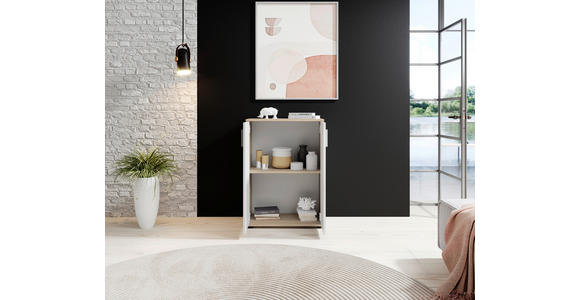 KOMMODE 60/84/35 cm in Weiß, Sonoma Eiche - Silberfarben/Schwarz, KONVENTIONELL, Holzwerkstoff/Kunststoff (60/84/35cm) - Carryhome