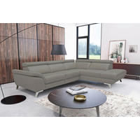ECKSOFA Echtleder Grau  - Silberfarben/Grau, Design, Leder/Metall (228/283cm) - Livetastic