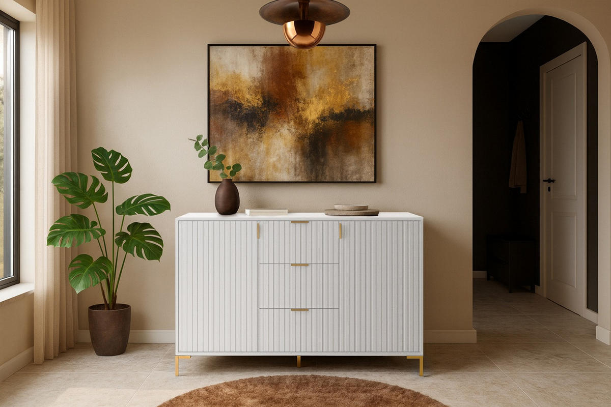 SIDEBOARD Flinn  in 130,5/86/40 cm  - Goldfarben/Weiß, Design, Holzwerkstoff/Metall (130,5/86/40cm) - Boxxx