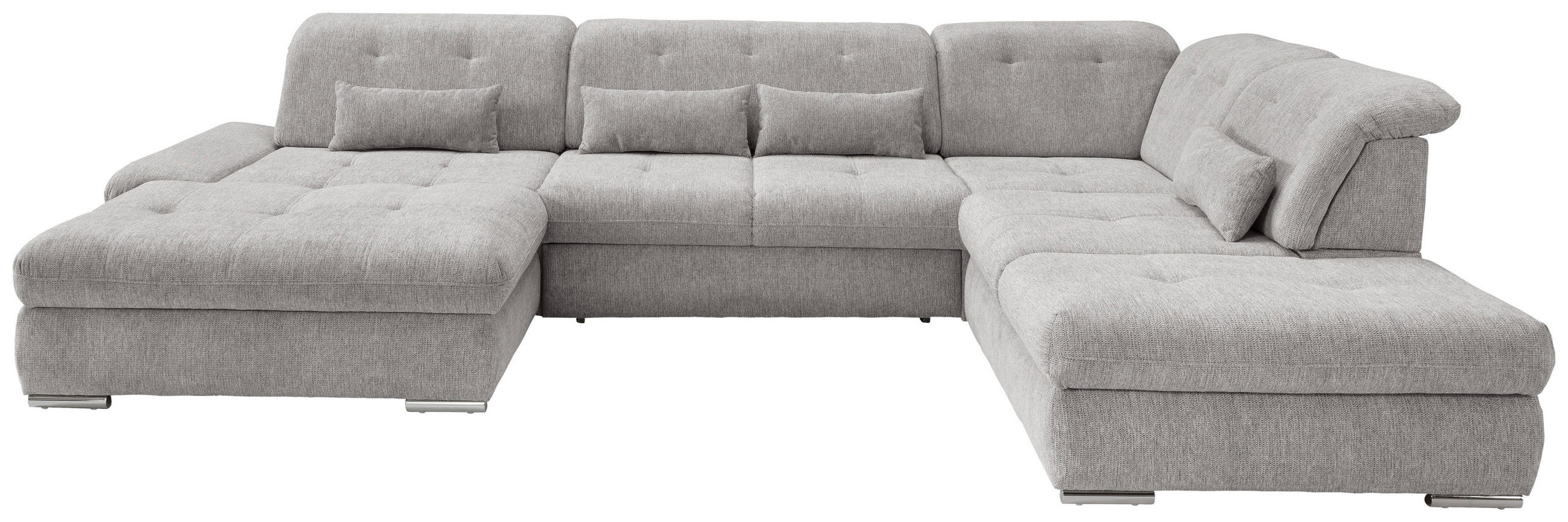 WOHNLANDSCHAFT in Chenille Grau - Chromfarben/Grau, Design, Textil/Metall (195/376/254cm) - Livetastic