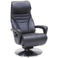 RELAXSESSEL Echtleder Nackenstütze, Relaxfunktion, Kopfteilverstellung, Fußteilverstellung    - Edelstahlfarben/Schwarz, Design, Leder/Metall (75/117/88cm) - Dieter Knoll