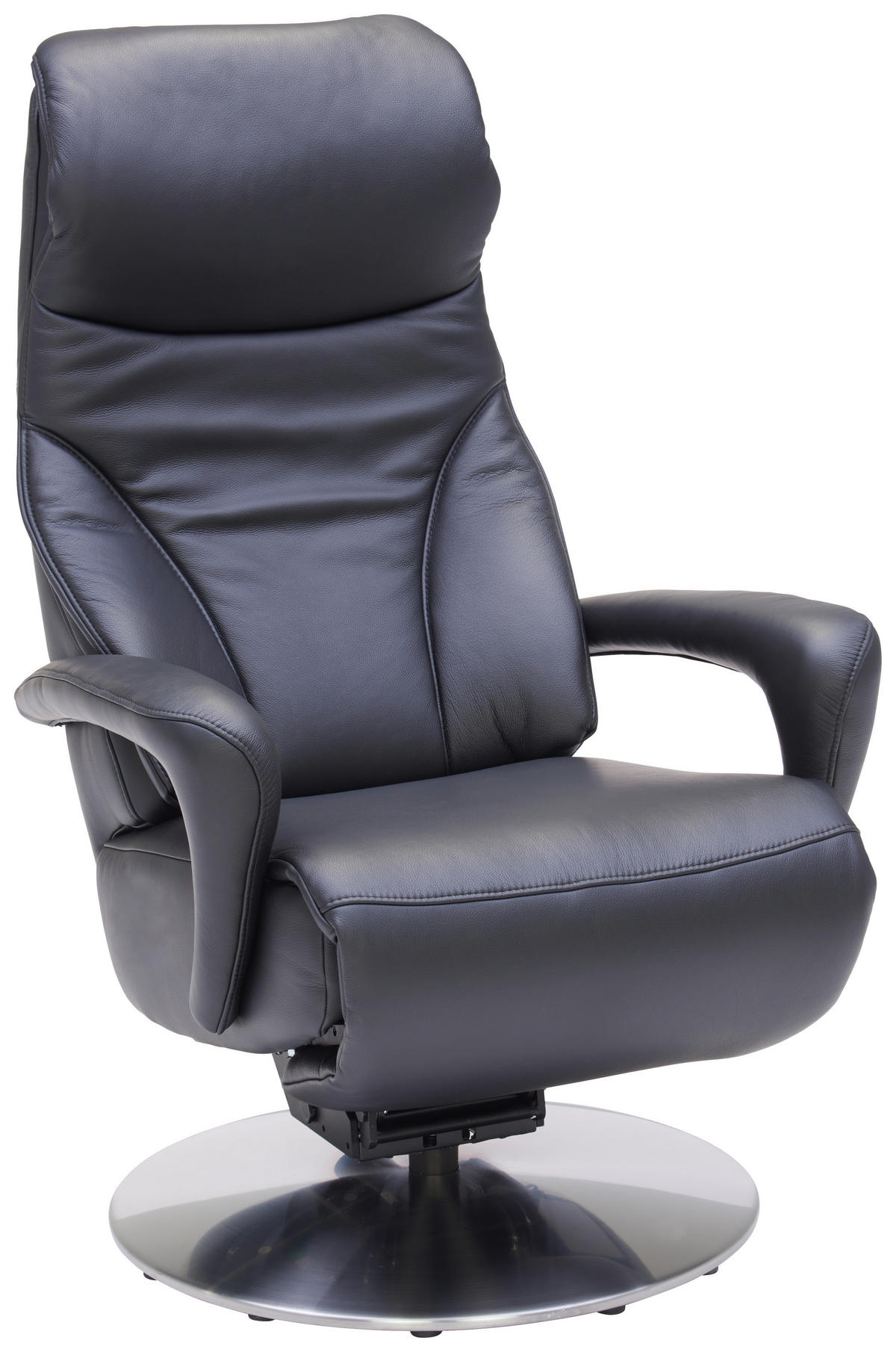 RELAXSESSEL Echtleder Nackenstütze, Relaxfunktion, Kopfteilverstellung, Fußteilverstellung    - Edelstahlfarben/Schwarz, Design, Leder/Metall (75/117/88cm) - Dieter Knoll