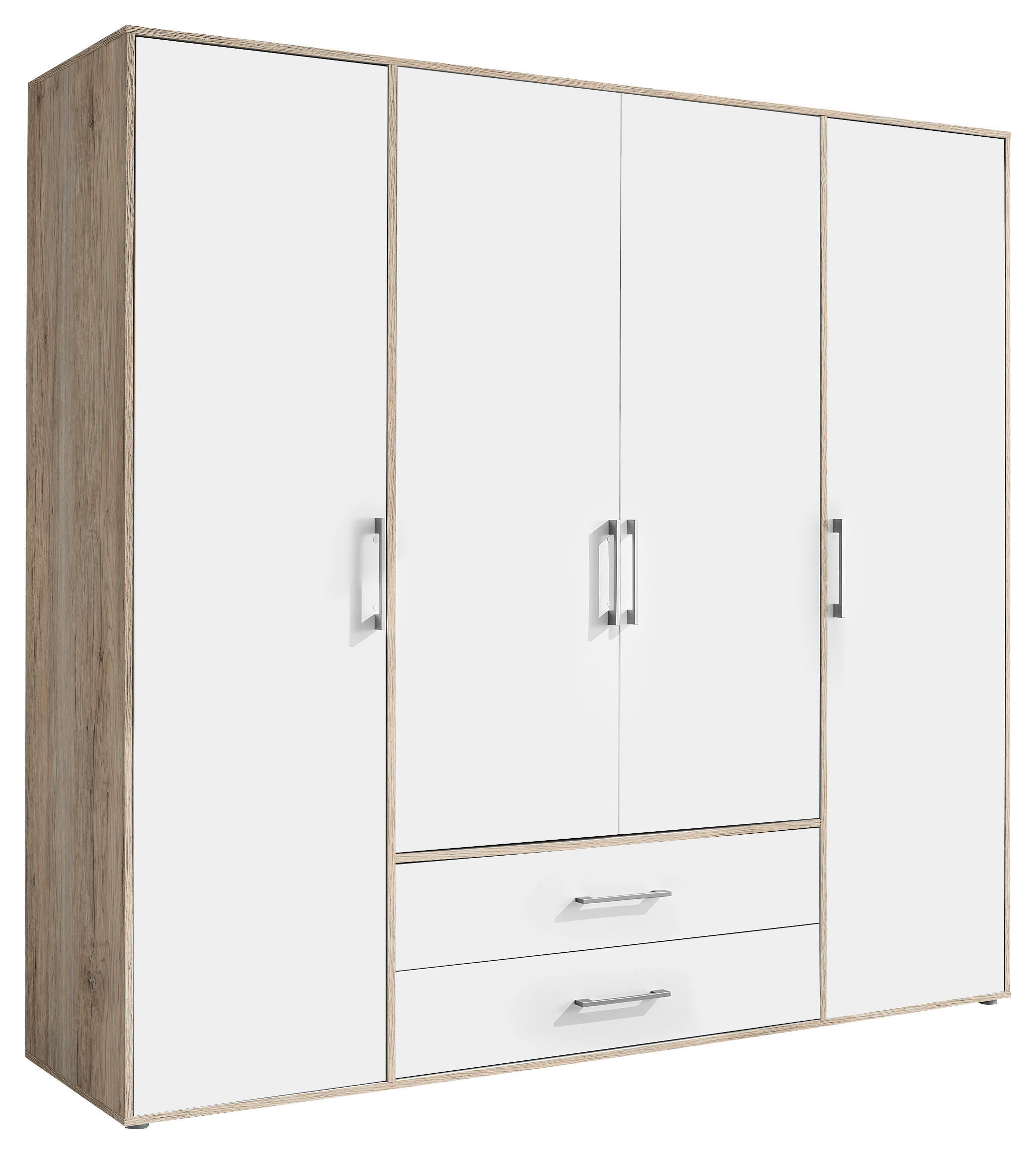 KLEIDERSCHRANK 206/195/60 cm,  in Weiß, Eiche San Remo, 4-türig  - Alufarben/Weiß, KONVENTIONELL, Holzwerkstoff/Kunststoff (206/195/60cm) - Boxxx