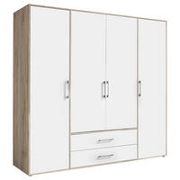 KLEIDERSCHRANK 206/195/60 cm,  in Weiß, Eiche San Remo, 4-türig  - Alufarben/Weiß, KONVENTIONELL, Holzwerkstoff/Kunststoff (206/195/60cm) - Boxxx