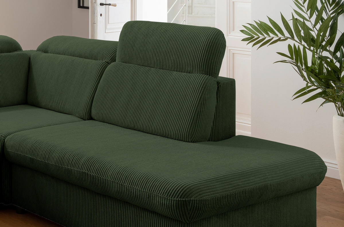 ECKSOFA in Cord Dunkelgrün  - Chromfarben/Dunkelgrün, Design, Textil/Metall (283/228cm) - Livetastic