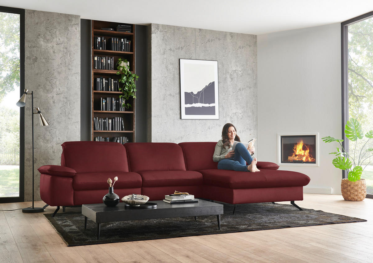 ECKSOFA  Echtleder Rot  - Rot/Schwarz, Design, Leder/Metall (307/169cm) - Beldomo Premium