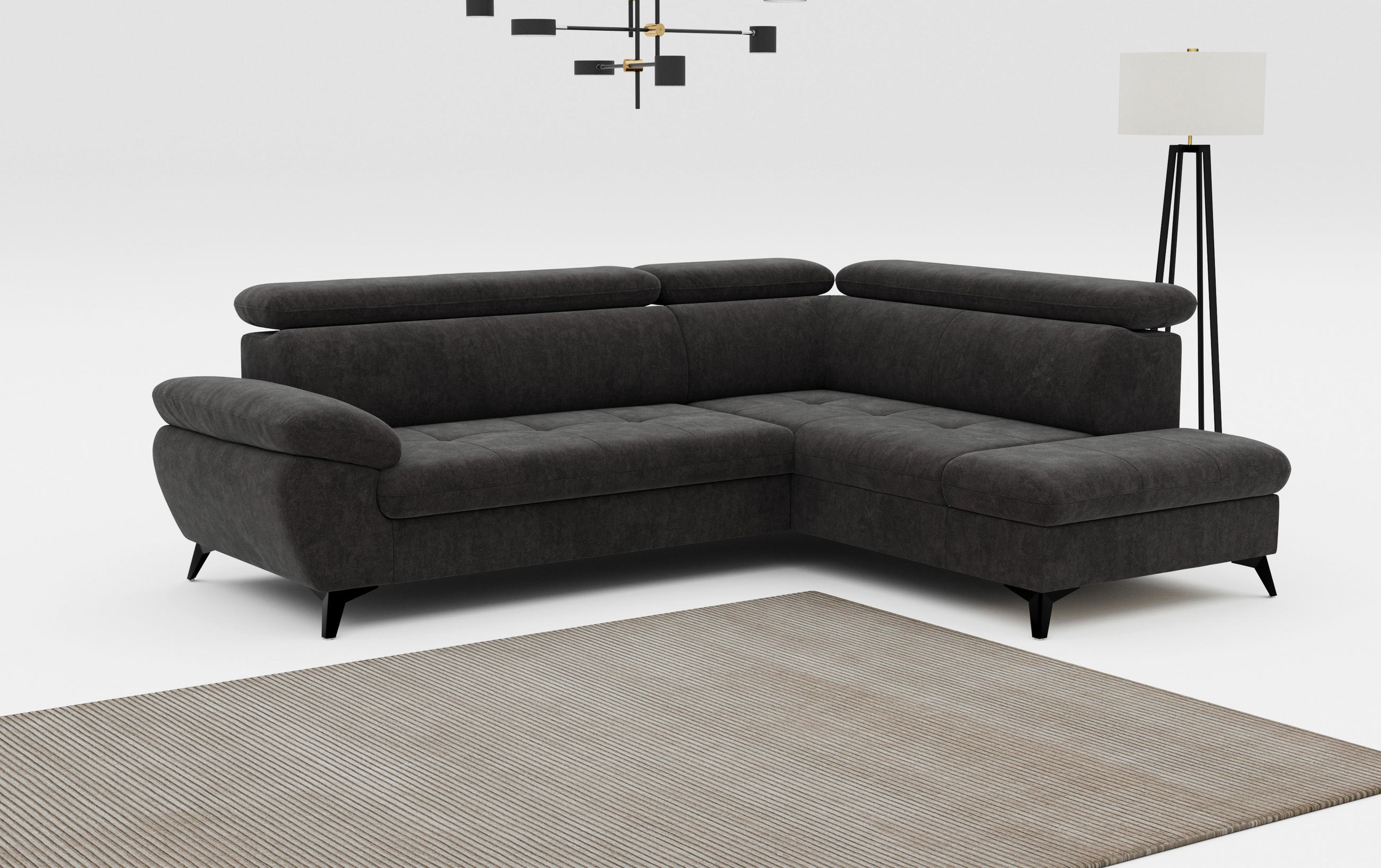 ECKSOFA in Dunkelgrau  - Schlammfarben/Dunkelgrau, Textil/Metall (265/207cm) - MID.YOU