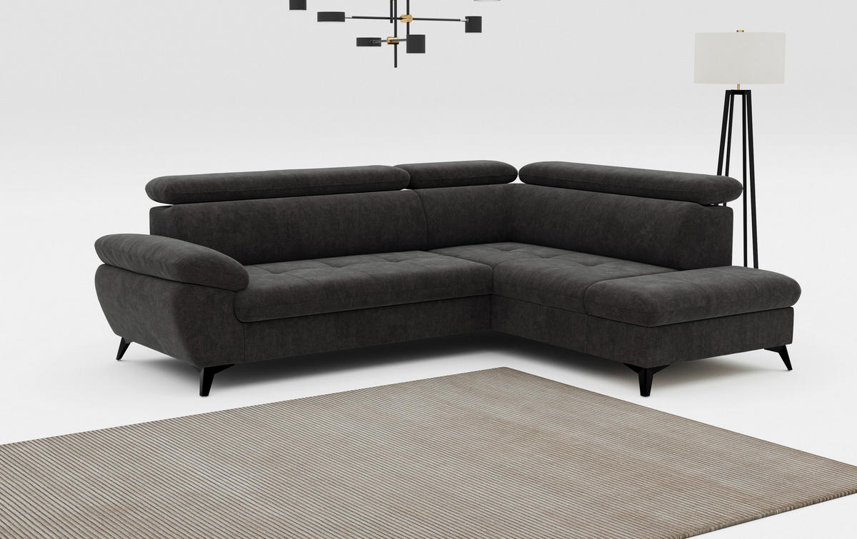 ECKSOFA in Dunkelgrau  - Schlammfarben/Dunkelgrau, Textil/Metall (265/207cm) - MID.YOU