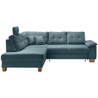 ECKSOFA Petrol Cord Bettkasten, Schlaffunktion, Sitztiefenverstellung, Kopfstütze, Liegefläche im Originalstoff  - Petrol/Naturfarben, MODERN, Holz/Textil (206/274cm) - Livetastic